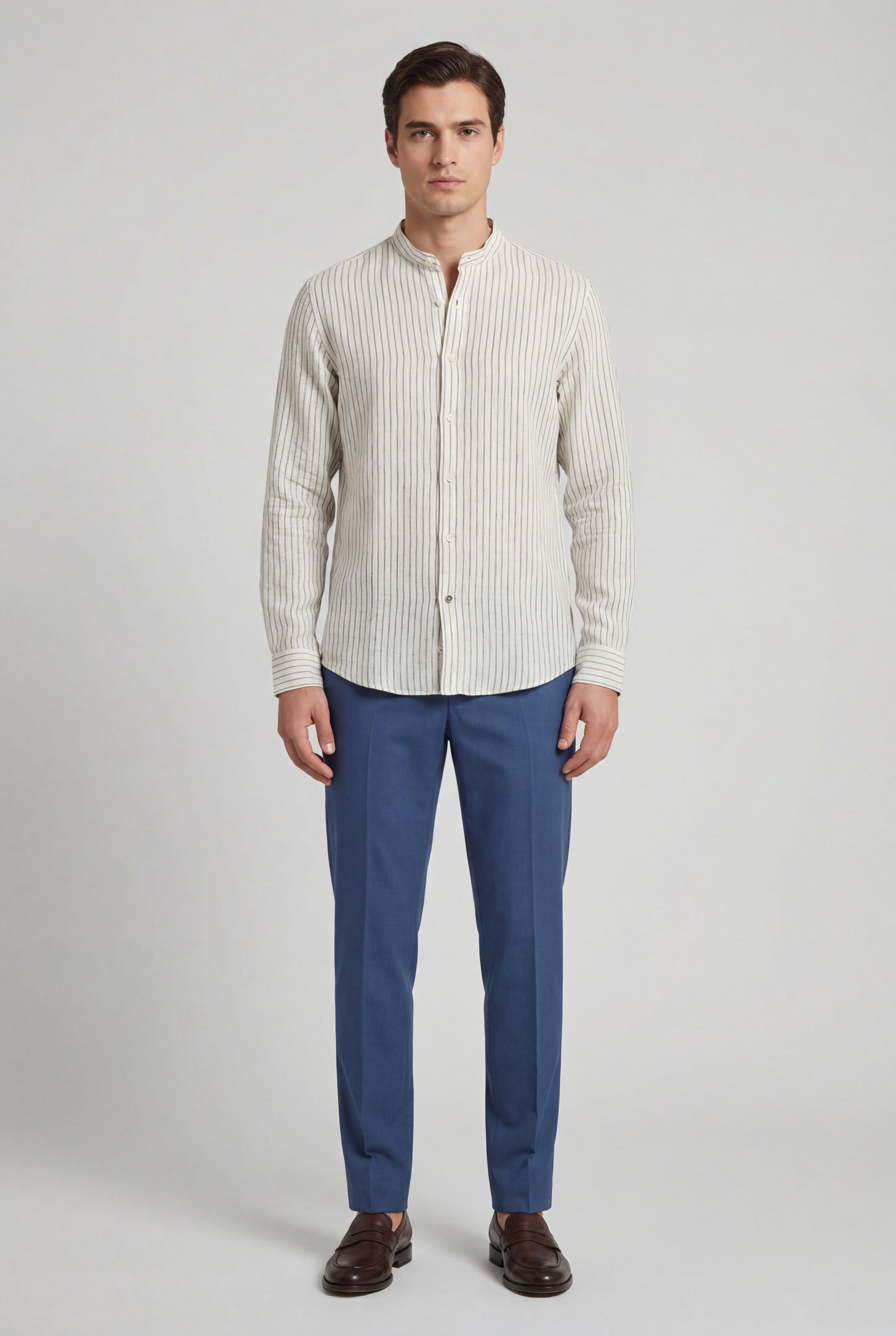 Camicia Righe In Lino - Collo Coreana