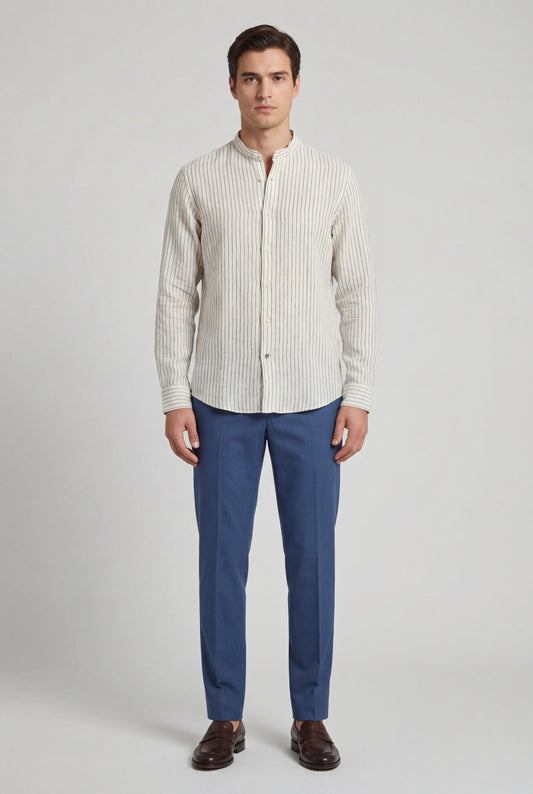 Camicia Righe In Lino - Collo Coreana